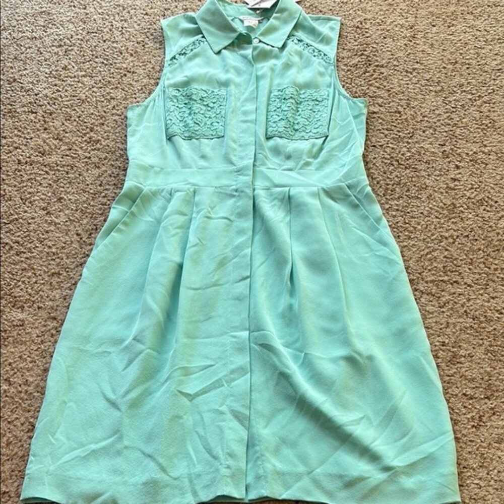 Club Monaco Sleeveless Silk Mint Green Dress with Lace Accents size 6